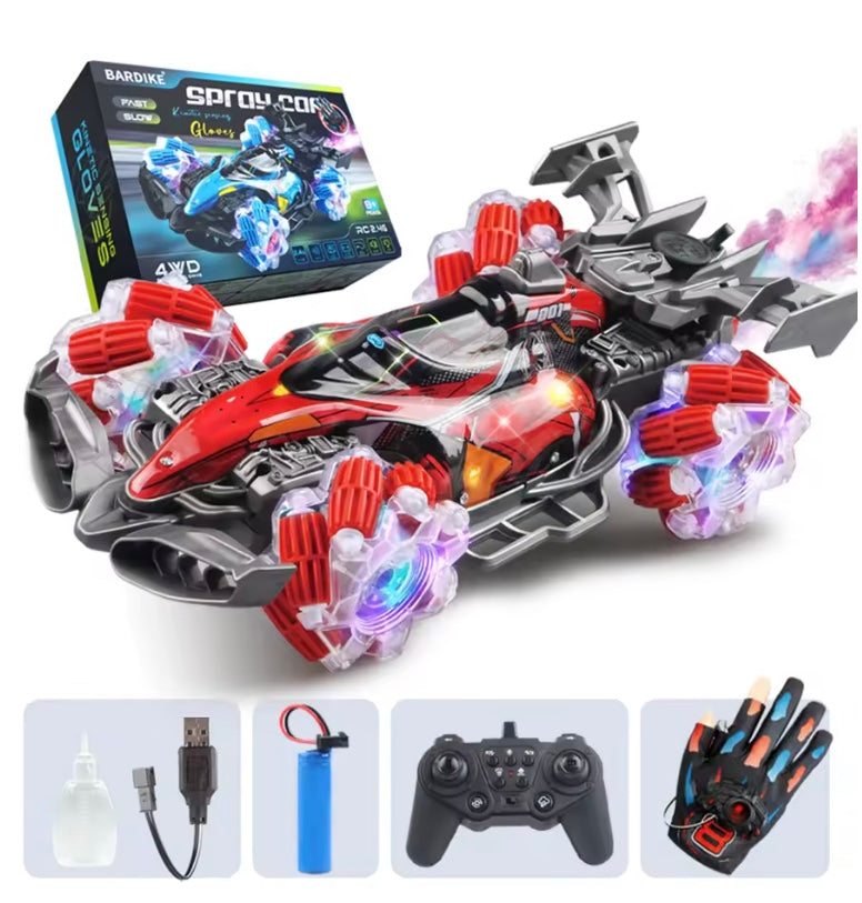 Remote control toy car colorful lights spray stunt
