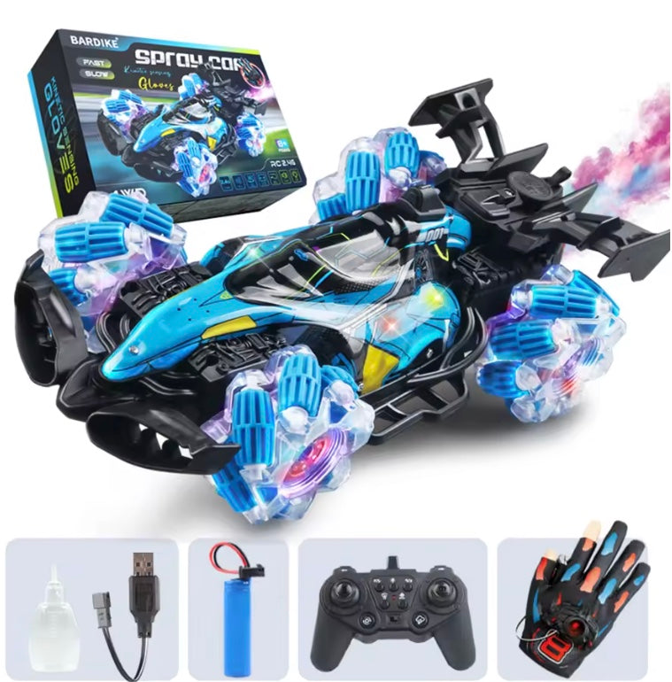 Remote control toy car colorful lights spray stunt