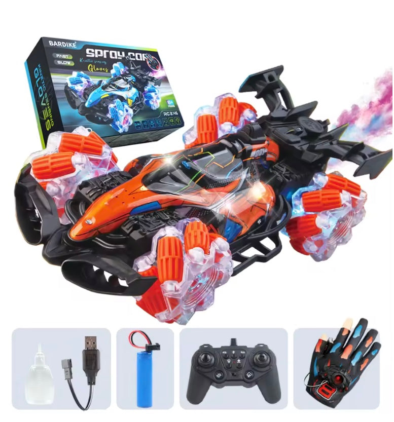 Remote control toy car colorful lights spray stunt