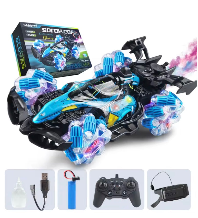 Remote control toy car colorful lights spray stunt