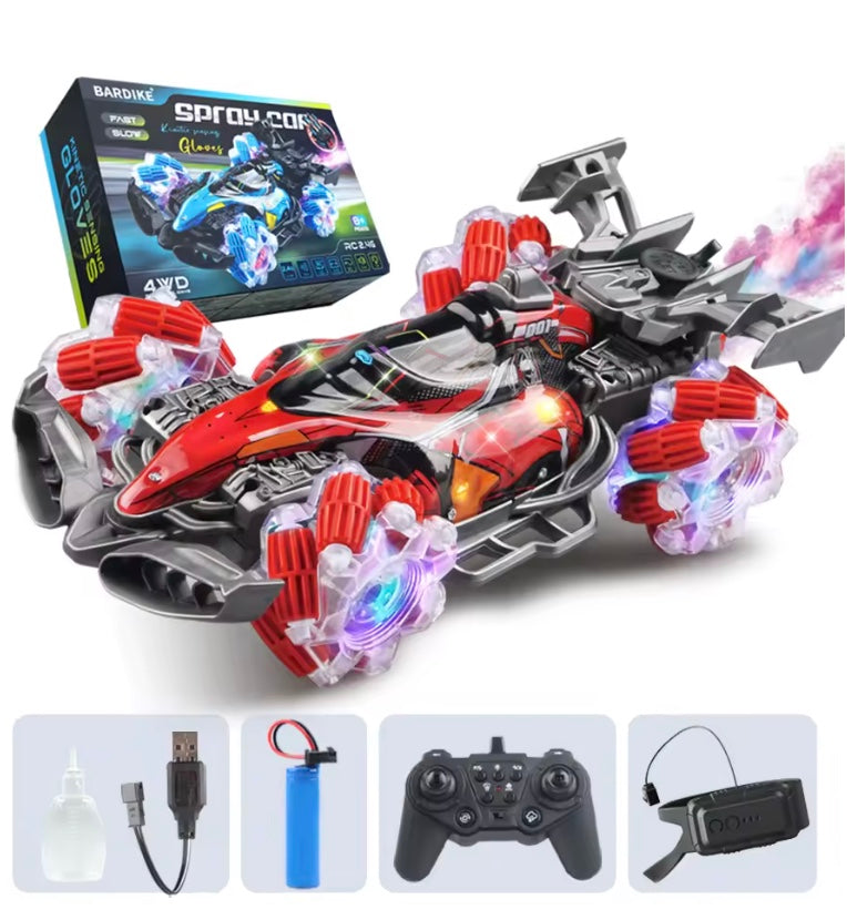 Remote control toy car colorful lights spray stunt